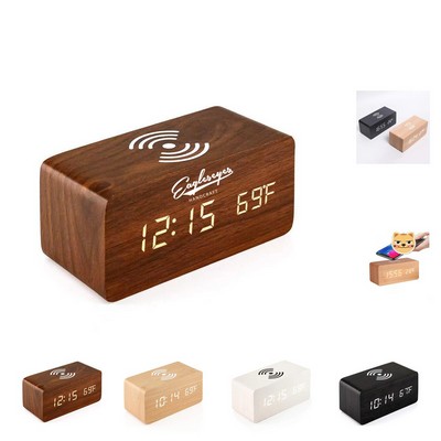 Wooden Wireless Charger Speaker with Clock