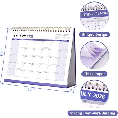 2026 Desk Calendar with Thick Paper, Standing Flip Desktop with Strong Twin-Wire from January to Dec